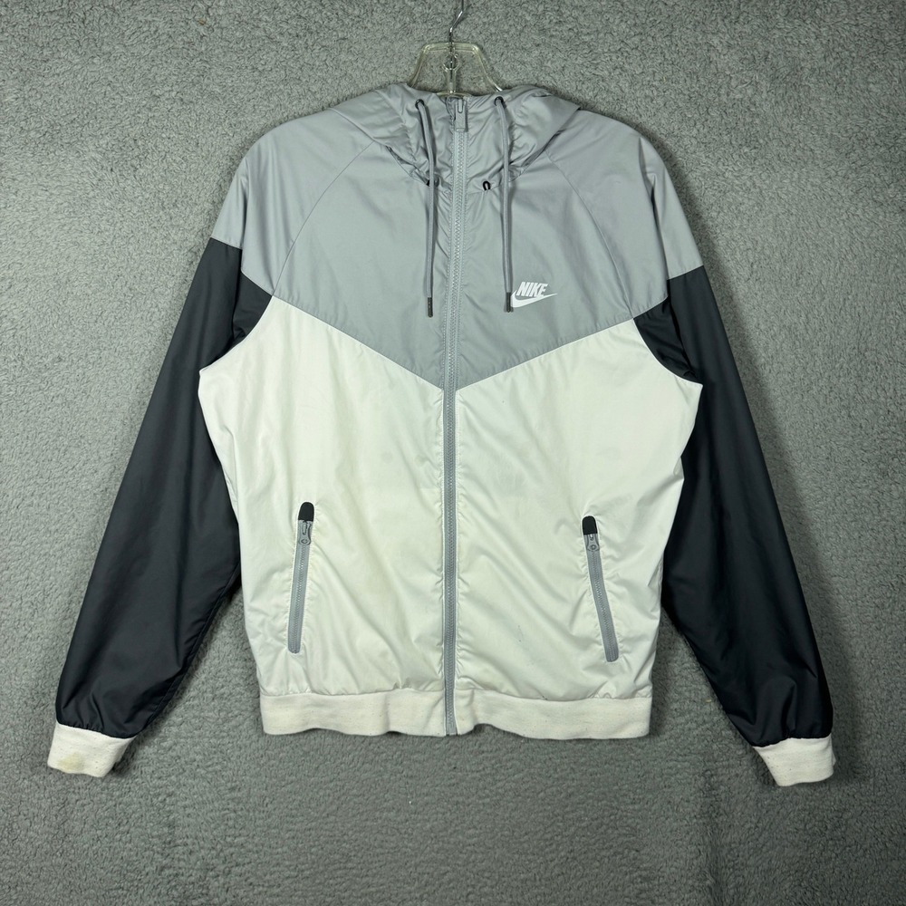 Nike Mens Windrunner Jacket Grey White Colorblock Hooded Full Zip Small 727324